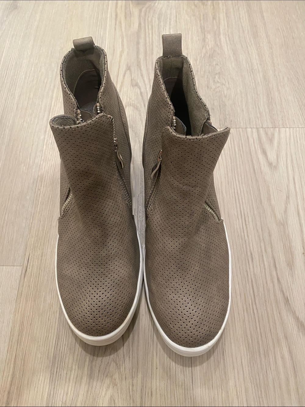Woman’s  Taupe Perforated Slip-On High-Top Sneakers
